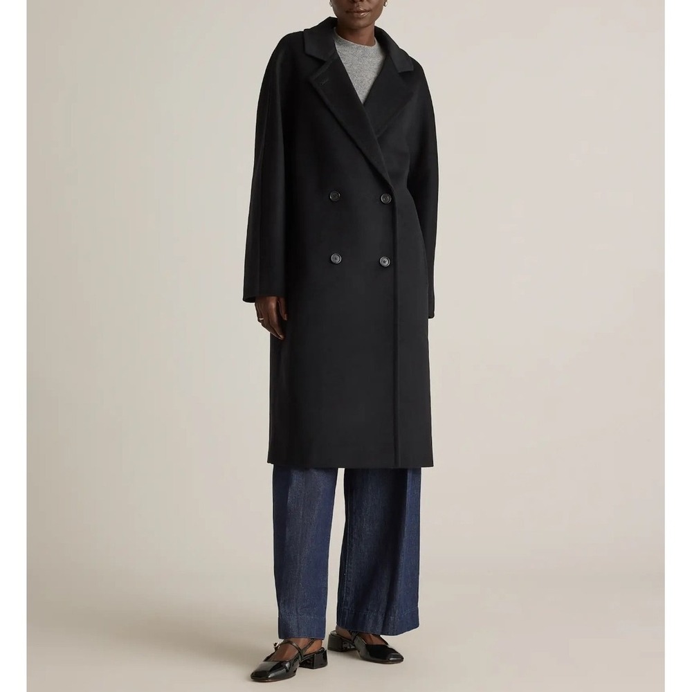 NWOT Quince Womens XS Black Italian Wool Double-Breasted Slouch Coat Neutral